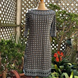 MAX STUDIO  Moroccan Tile print dress.  Med , Bateau neck, Elbow  sleeve. NWT